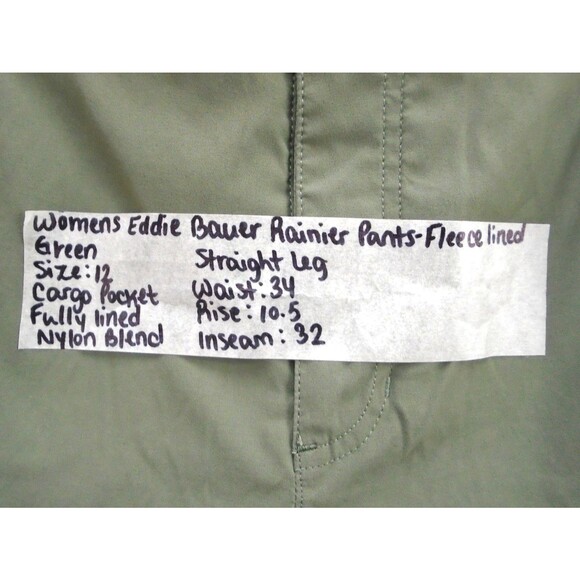 Eddie Bauer Pants Rainier Women Size 12 (34x32) Green Fleece Lined Jogger - Picture 4 of 11